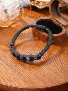 1条时尚男士手链，街头朋克风PU皮手链，复古自行车链条手链，派对节日礼物 - 手鐲 - 查看 5