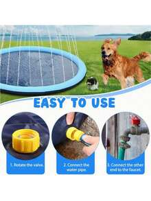 100cm/39in/150cm/59in/170cm/66.9in Dog Splash Sprinkler Mat, Thick Non-Slip Dog Pool With Sprinkler, Durable Outdoor Dog Pool, Backyard Fountain Play Mat For Dogs - Multicolor - View 6