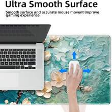 Tấm lót chuột chơi game XXL XL cỡ lớn, dài, chống trượt, bằng cao su, có viền may chắc chắn dành cho máy tính xách tay, văn phòng tại nhà… (Họa tiết hoa) Phụ kiện bàn làm việc Văn phòng phẩm Trang trí văn phòng - Hình chữ nhật - Xem 3