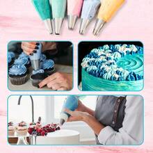 16 Piping Nozzles, 2 Converters, 2 Purple Zip Ties, 3 Blue Cream Scrapers, 1 12 Inch EVA Piping Bag, 100 Disposable Piping Bags, 124 Piece Set, Essential For Baking, Cake Decoration Tool Set, Valentine's Day Gift - 彩色 - 查看 7