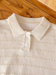 Boys' Solid Color Polo Collar Short Sleeve Hollow Knit Sweater, Pullover, Suitable For School, Everyday Wear, Spring, Summer, Autumn - Apricot - View 4