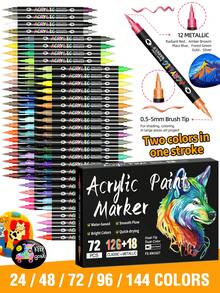 Bộ bút vẽ màu acrylic 24/48/72/96/144/240 màu, 12/24/36/48/72/120 bút vẽ màu acrylic hai đầu, hai màu, thích hợp cho giấy, thủy tinh, sỏi, kim loại, nhựa, gỗ, trứng, gốm sứ, vải. - Nhiều màu - Xem 3