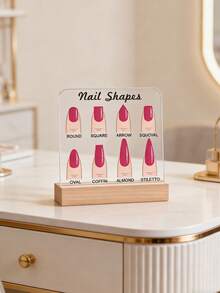 Personalized Customed Acrylic Nail Shape Display Stand-It Realistically Presents Eight Classic Nail Shapes (Round, Square, Arrow, Squoval, Oval, Coffin, Almond, Stiletto) With Vibrant Nail Polish, Crafted From Clear Acrylic And A Wooden Base. - Multicolor - View 2