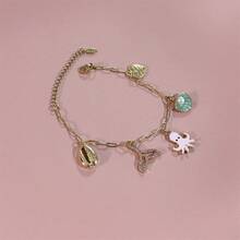 1pc New Arrival Multi-Pendant Ocean Holiday Style Beach Fish Tail Octopus High Heel Charm Bracelet, Daily Wear For Women - Gold - View 7