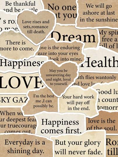 50pcs Torn English Stickers Handbook Journal Decorative Material For Luggage Skateboard Guitar Cell Phone Case Decoration