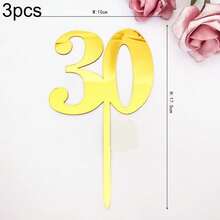 1pc/3pcs Minimalist Gold Acrylic Number 18 21 30 40 50 60 Anniversary Birthday Party Cake Topper - Multicolor - View 15