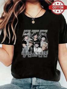 1pc Blusas para Mujer Hermosas Blusas para Mujer Conjuntos de Ropa para Mujer Camiseta de Tema Musical 180G Algodón Estampado en Blanco y Negro Grupo Kpop Impresión de Alta Calidad Cuello Redondo Básico Ajuste Holgado Hombres y Mujeres Transpirable Versátil Lavable a Máquina Cómodo Talla S 3XL Esencial Casual Diario Deportivo para el Verano - Oscuro - Ver 2