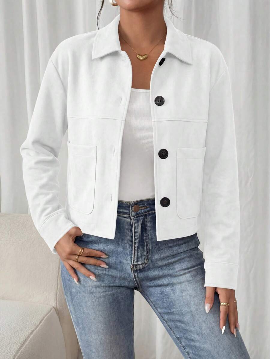 PRETTYGARDEN Women's Faux Suede Cropped Jacket Casual Fall Fashion Button Down Winter Coats Outerwear Clothes Christmas New Years Outfit Women - 白色 - 查看 1