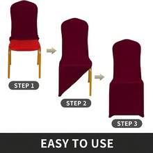 1pc Stretch Polyester & Spandex Chair Cover, Burgundy, Suitable For Wedding, Party, Banquet, Skirt Style Chair Slipcover - Red - View 3