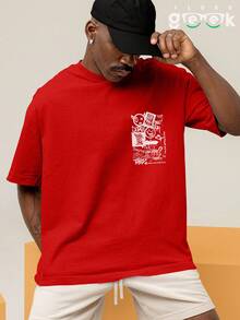 Oversized Streetwear T-Shirt With Urban Skater Graffiti Print REF 3411 FLUXOGEEK - Red - View 8