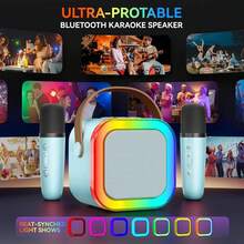 Altavoz Portátil LED con Micrófono, Luces y Sonido Potente - Azul - Ver 6