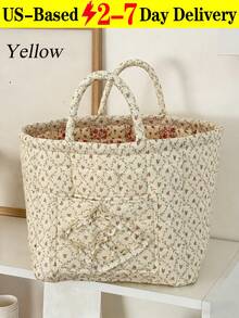 Floral Storage Basket For Home Use, Fabric Tote Bag For Organizing, Large Capacity Miscellaneous Basket, Flower-Patterned Storage Bin, Shelf Baskets Fashionable Large Capacity Foldable Storage Basket | Rural Flower Dirty Clothes Basket For Household Use, Multifunctional For Clothes, Toys, Snacks | Lightweight, Shelf Baskets - 彩色 - 查看 16