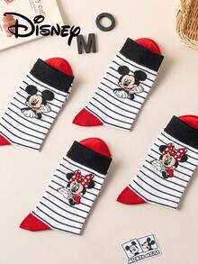 Disney 2双装米奇米妮图案中筒袜，可爱卡通设计，防臭吸湿休闲船袜，适合学生/成人作为礼物或日常穿着，情侣款，袜子 - 彩色 - 查看 5