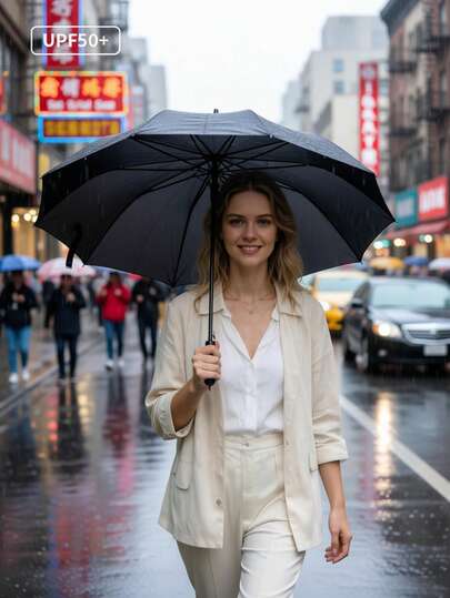 1pc White Foldable Fully Automatic Umbrella, Portable Transparent Sunshade Umbrella, Suitable For Outdoor Travel