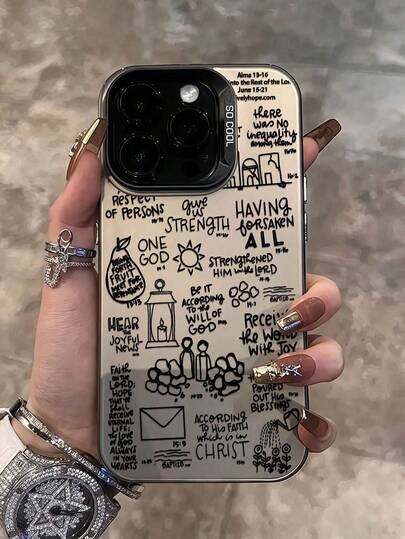 Funda de teléfono artística mate y escarcha - Diseño de diseño temático de Biblia manuscrita exquisita, integrando citas clásicas, marcas de fecha y elementos simbólicos abstractos, con frases inspiradoras como "Vida eterna" y "Noticias alegres", decorada con iconos minimalistas dibujados a mano como casas, linternas y soles, que muestran claramente el color original del teléfono para protección diaria mientras transmite una atmósfera pacífica y artística. Compatible con iPhone 7, 8, X, XS, XR, 11, 12, 13, 14, 15, 16 Pro Max - Diseño de moda
