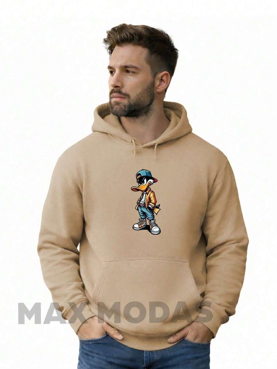 Blusa de Frio Moletom Canguru Pato Boné Streetwear - Bege - Visão 1