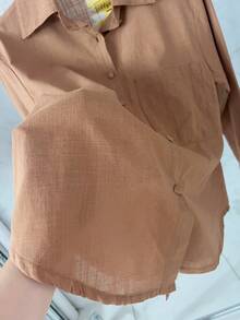 Lightweight Women's Set | Long-Sleeved Shirt And Shorts With Elastic At The Back | Semi-Sheer - 棕色 - 查看 6