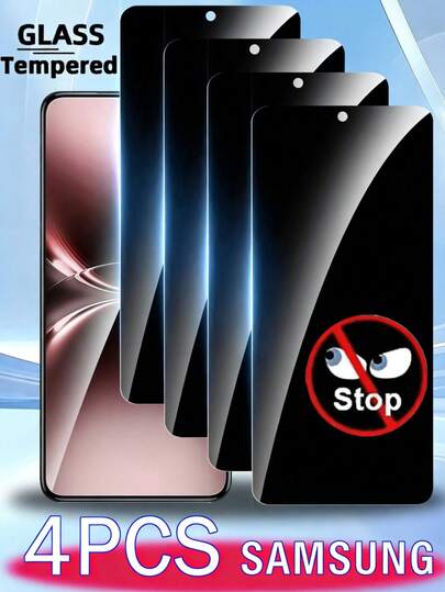 4-Piece Set Compatible With Samsung Series Tempered Glass Screen Protectors, Protecting Privacy And Privacy, Anti Peeping Tempered Glass Screen Protectors, A22 4G/A22 5/ A23 5G/A24/A34 / A25/ A30S A31/ A32 4G/A33 5G/ A40s/A41/ A50/ S23FE/ S24/ S24 Ultra/S24+/ S24FE Anti Static, Anti Shatter, Anti Oil, Scratch Resistant, Easy To Install
