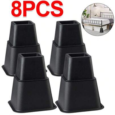 4Pcs 8" Heavy Duty Bed Chair Risers Feet Leg Lift Furniture Extra Raisers Stand