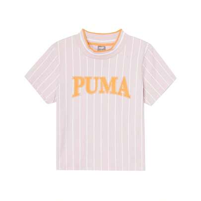 Puma Camiseta deportiva de mujer de manga corta con cuello redondo, estampado de rayas y logo grande, para primavera/verano 68292660