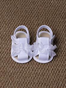 0-1岁婴儿学步鞋，花朵装饰凉鞋 - 白色 - 查看 5
