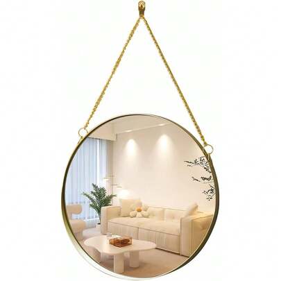 Espejo Redondo Pared Sin Agujero Vintage Dorado Cadena Colgante  Dormitorio Salon Decoracion Clasico Hogar Practico Set Completo Accesorio Mantenimiento Regalo Original Facil Usar Mediano Ajustable