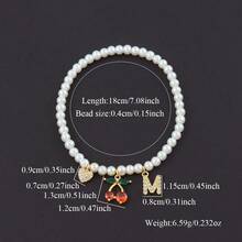 1pc Classic Initial Heart Cherry Pendant Beaded Bracelet For Women - White - View 2