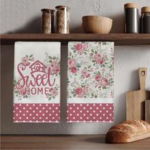 MEMNUN 2 Peças Toalhas de Cozinha com Impressão do Slogan "Sweet Home" em Rosa, 15.75*23.62in(40*60cm), Microfibra Super Macia e Absorvente, Acessórios de Cozinha, Lavável em Máquina, Adequado para Sala de Jantar, Cozinha, Decoração e Presentes de Feriado, Todas as Estações - Multicolorido - Visão 1
