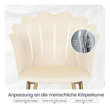 Dressing Table Chair, Velvet Armchair With Golden Metal Legs, Elegant Shell Chair, Upholstered Chair For The Living Room, Comfortable Lounge Chair, Armchair In A Modern Design - 米色 - 查看 4