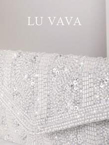 Luxury Beaded Clutch Purse - LU VAVA Handmade Golden Sequin Embroidery Envelope Bag With Detachable Chain Strap, Crossbody Evening Bag For Wedding - White - View 2