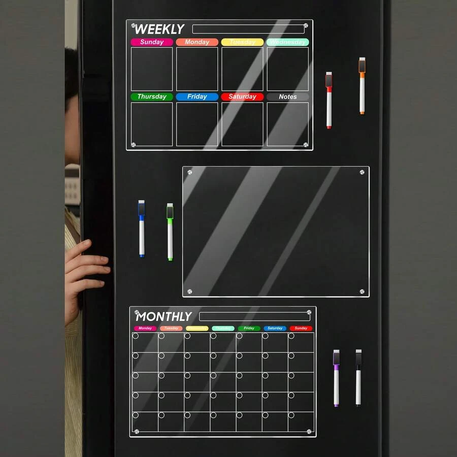 1 Set Magnetic Colorful Patterned Acrylic Whiteboard, Fridge Magnet Display Board, Dry Erase Magnetic Memo Board With 6 Magnetic Whiteboard Pens - I - View 1