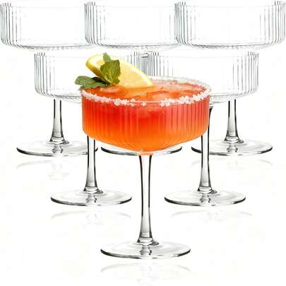 1/2/4/6/12pcs Set Ribbed Retro Decorative Martini, Champagne And Cocktail Glasses, 8oz Ripple Cups, Indoor And Outdoor Gifts Suitable For Weddings, Birthdays, And Large Parties
