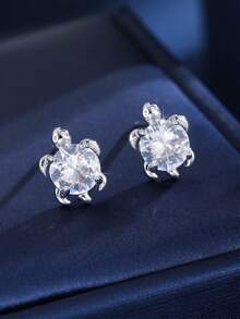 2pcs Women's Fashion Ocean Turtle Zirconia Stud Earrings, Suitable For Cute Girls Daily Wear - Earrings - View 10