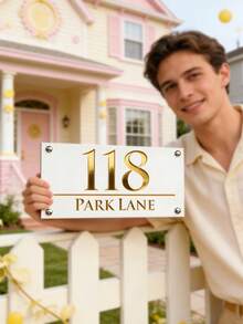 Customized Acrylic House Number Plate With Customizable Metal Numbers And Address, Double-Layer Frosted Street Address Plate For Outdoor Use, Hanging Wall Decor For Home And Commercial Signs - Multicolor - View 2