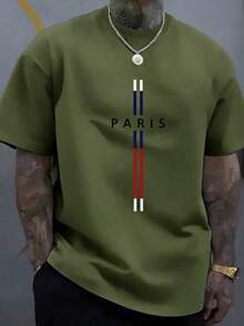 Men's Cotton Casual T-Shirt, Paris Graphic Design, Men's Classic Crew Neck T-Shirt - Soft Cotton Daily Wear - 綠色 - 查看 1