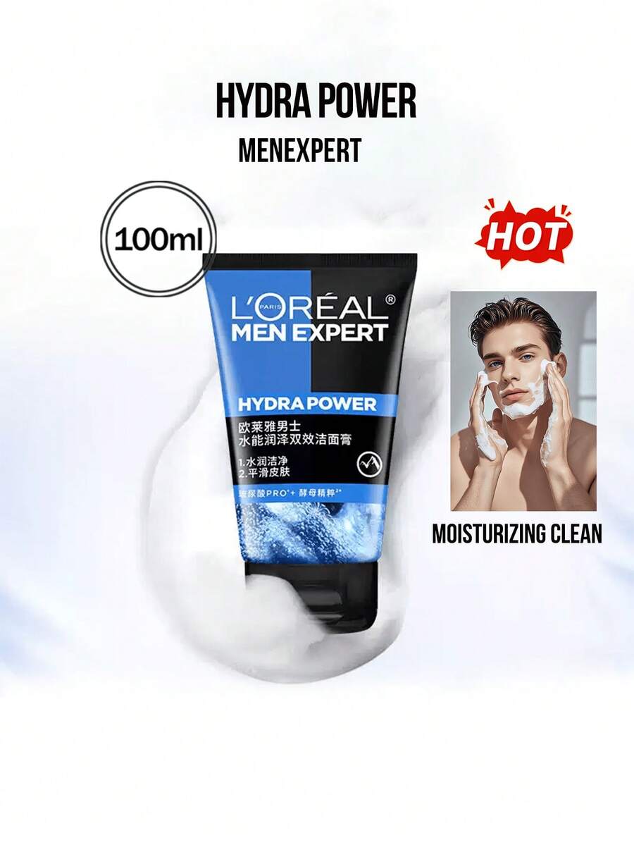 L’Oreal Paris 50/100ml Men's Expert Moisturizing Cleansing Cream, Containing Moisturizing Dual-Action Formula, Deep Cleansing, Moisturizing And Smoothing Skin, Enriched With Hyaluronic Acid PRO And Dual Fermented Yeast Extract, Suitable For Daily Use, Leaving Skin Fresh And Comfortable, Ideal Choice For Men Seeking Moisturizing Cleansing, Also A Perfect Gift For Him. Provides Full-Size And Travel Mini-Size.