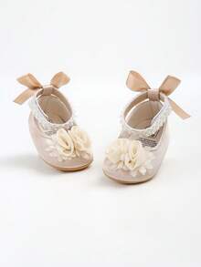 Infant Infant Girls Wedding Dress Shoes Bow Ballet Princess Mary Jane Flats Toddler First Walkers Sneaker Newborn Crib Baptism Shoes - Apricot - View 10