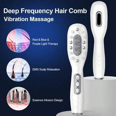 Hailicare 3-In-1 EMS Red Blue Purple Light Scalp Massager | Multifunctional Hair Growth Comb With Vibration | USB Rechargeable Hair Care Tool For Hair Loss Treatment