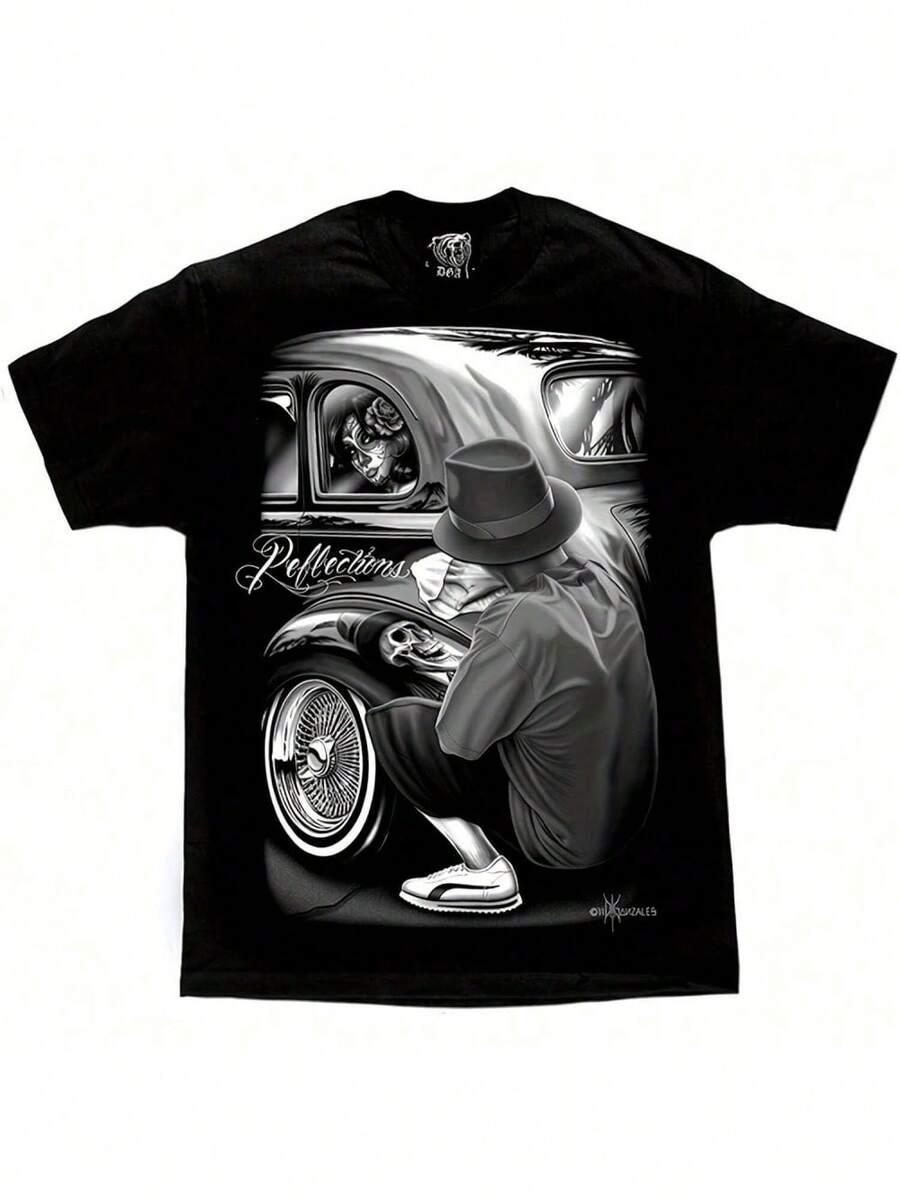 Gonzales Men's Reflections Lowrider Skull DGA Art T Shirt - Black - View 1