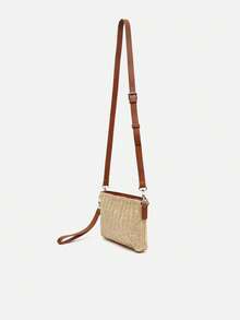 Bolso Bandolera Efecto Rafia Marrón con Asa de Mano de Misako - Elegante y Versátil para Adultos, Ideal para Cualquier Ocasión - Diseño Compacto con Medidas 15x22x3 cm - Doble Compartimento y Bolsillos para Mejor Organización - Fabricado en Polipropileno y Poliéster Duradero - Perfecto para Llevar con Estilo en el Día a Día - Marrón - Ver 3