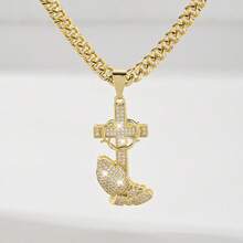1 Peça Colar Pingente de Cruz de Jesus em Estilo Hip-Hop com Zircônia Incrustada em Cobre Estilo Clássico Europeu e Americano, Edição Limitada "Luz da Proteção", Adequado para Presentes de Natal/Ação de Graças/Halloween/Dia das Mães/Dia dos Namorados para Casais/Amigos/Crentes, Primeira Comunhão Católica, Presentes, Uso Diário e em Festivais para Oração - Ouro amarelo - Visão 9