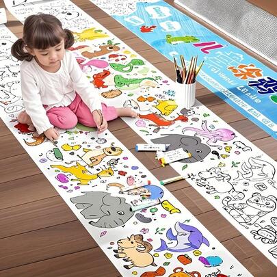 [Children's Drawing Kit] 3/6/12-Meter Long Graffiti Paper Roll, Children's Drawing Kit, DIY Painting To Inspire Imagination,Creative Scribbling And Painting Scroll To Nurture Creativity