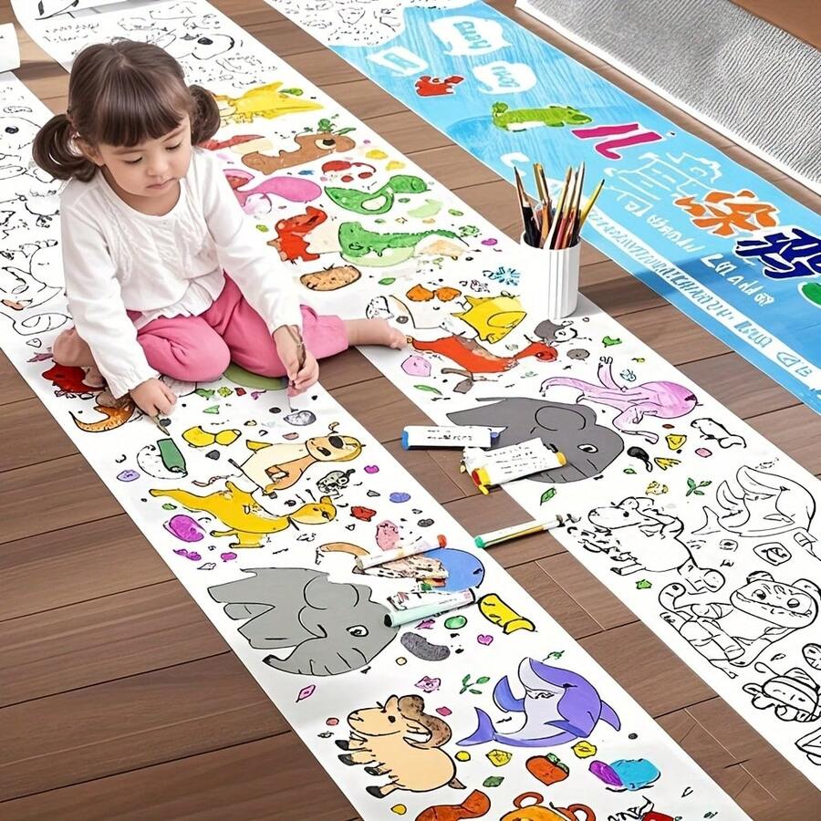 【儿童绘画套装】3/6/12米长涂鸦纸卷，儿童绘画套装，DIY绘画激发想象力，创意涂鸦绘画卷培养创造力 - 彩色 - 查看 1