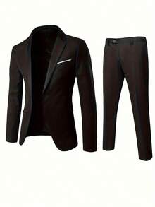 Men's Business Suit 2-Piece Set Single-Button Slim-Fit Design Suitable For Both Business And Casual Occasions Stylish And Sophisticated For The Workplace! Ideal For Weddings, Parties, And Business Settings - 黑色 - 查看 2