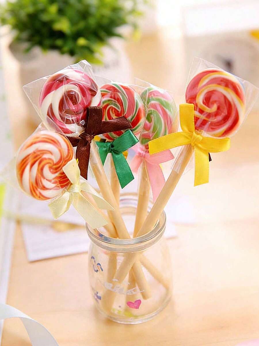 1支/3支装 圆珠笔 创意棒棒糖蝴蝶结啫喱笔 0.5mm黑色墨水啫喱笔 趣味文具 女性办公及学习用品 - 棒棒糖 - 查看 1