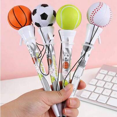 1支/4支装创意减压弹力球凝胶笔，0.5mm黑色墨水，趣味男女通用笔，办公学生笔，办公学校文具