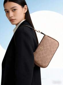 COACH Women's Shoulder Bag In Blocked Signature Canvas Purse Gift For Women Purse And Bags For Women Underarm Bag Satchel Bag Holiday Gift For Her Minimalist: The Elegant Bag Is A Streamlined Classic. Featuring A Zip Closure, The Petite Shoulder Bag Sits Just Beneath The Underarm With The Short-Strap Or It Can Be Carried As A Clutch Our Signature Canvas: The Best Kind Of Mix Up. This Rich, Mixed Leather Design Combines Sophisticated Smooth Leather With Our Signature Canvas - For A Perfectly Iconic Designer Handbag On-The-Go Essentials: This Clutch Bag Features A Zipped Closure To Keep All You - 杏色 - 查看 1