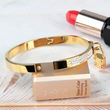 1pc Luxury Ins Style Crystal Inlaid Lock Design Stainless Steel Bracelet, Accessory For Women - Small Lock Bracelet - View 9