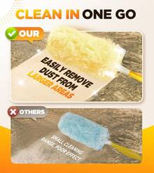 Heavy Duty Duster Refills With 1 Extension Retractable Pole + 1 Short Handle, Suitable For Rotary Dusting Brushes, Multisurface 360° Larger Size Dusters With 4X Microfibers, Unscented Disposable Dusters For Cleaning Home, Blinds, Fans, Corners - Màu vàng - Xem 2