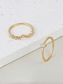 Bộ 2 nhẫn đính đá Cubic Zirconia thanh lịch, thích hợp cho nữ giới đeo hàng ngày, hẹn hò, đeo cùng nhau hoặc làm quà tặng trang sức cưới. - Vàng - Xem 5